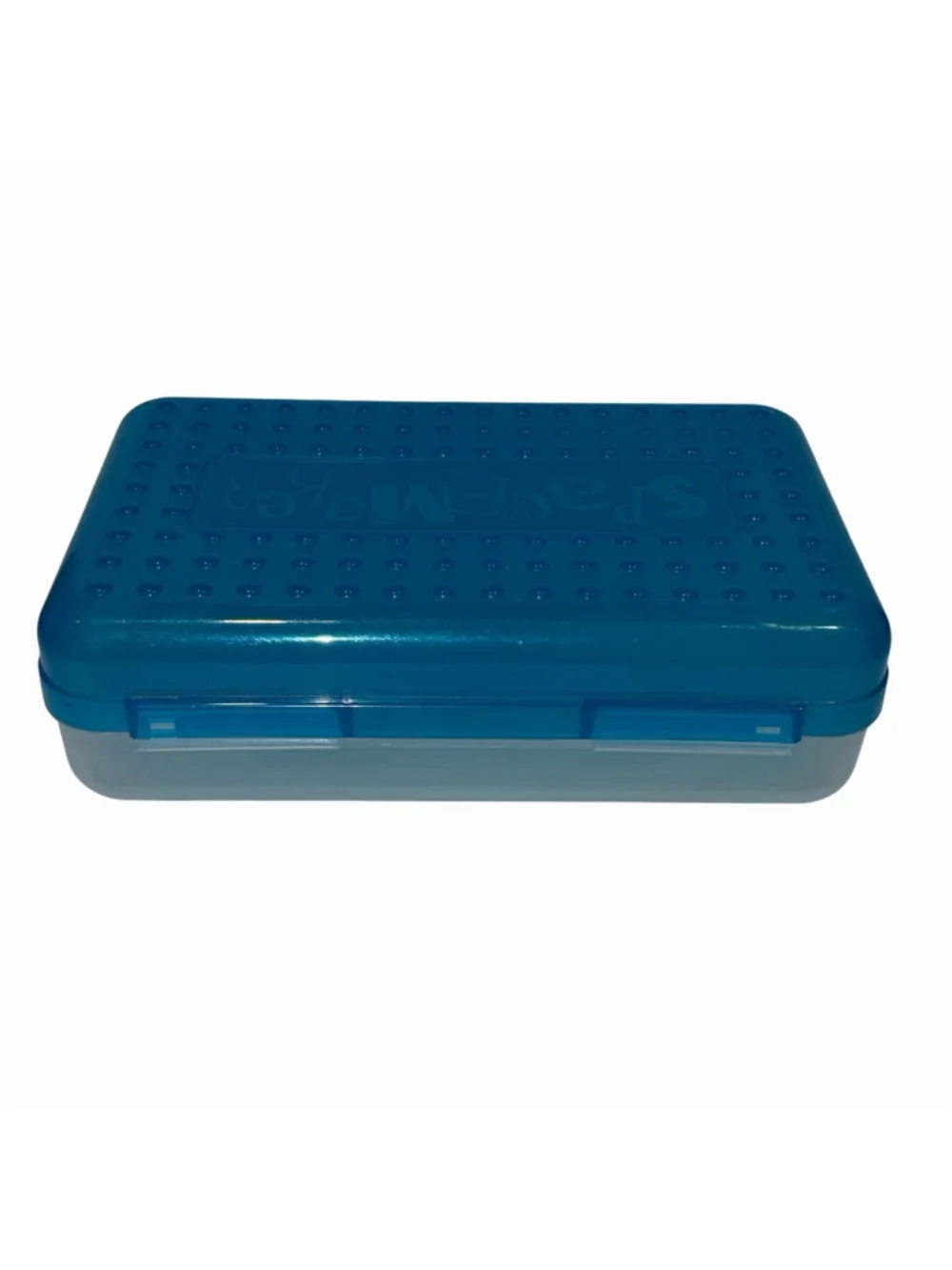 Spacemaker Vintage 90s Pencil Box Case Teal and Clear Made in the USA Nostalgic